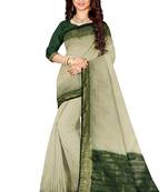 Cream & dark green zari border saree
