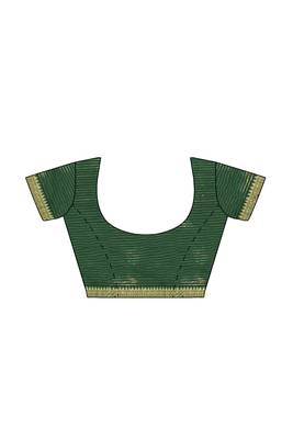 Cream & dark green zari border saree 5