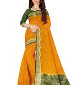 Mustard yellow & olive green zari border saree