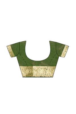 Mustard yellow & olive green zari border saree 5