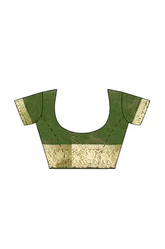 Mustard yellow & olive green zari border saree