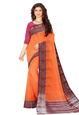Orange & maroon contrast border saree 1