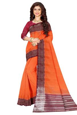 Orange & maroon contrast border saree 2
