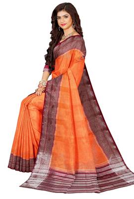Orange & maroon contrast border saree 3