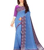 Sky blue & purple contrast border saree