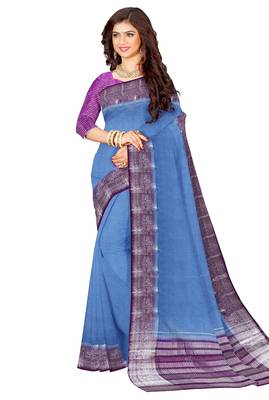 Sky blue & purple contrast border saree 2