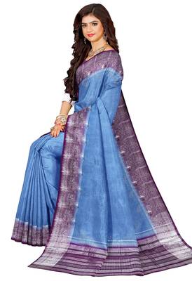 Sky blue & purple contrast border saree 4