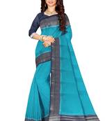Turquoise blue & navy blue contrast border saree
