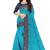 Turquoise blue & navy blue contrast border saree