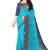 Turquoise blue & navy blue contrast border saree