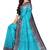 Turquoise blue & navy blue contrast border saree