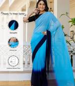 Skyblue & blue color georgette pre drape saree with un-stitch blouse