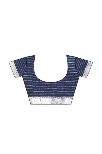 Turquoise blue & navy blue contrast border saree