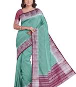 Mint green & maroon contrast border saree