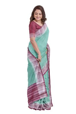 Mint green & maroon contrast border saree 2