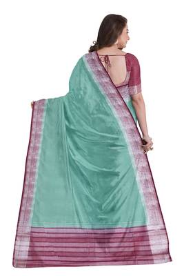 Mint green & maroon contrast border saree 3