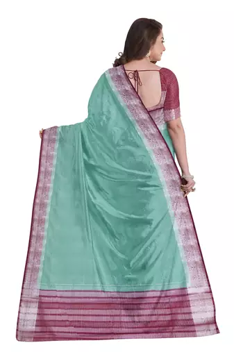 Mint green & maroon contrast border saree