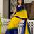 Yellow & blue color georgette pre drape saree with un-stitch blouse