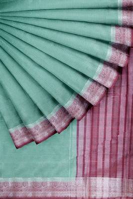 Mint green & maroon contrast border saree 4