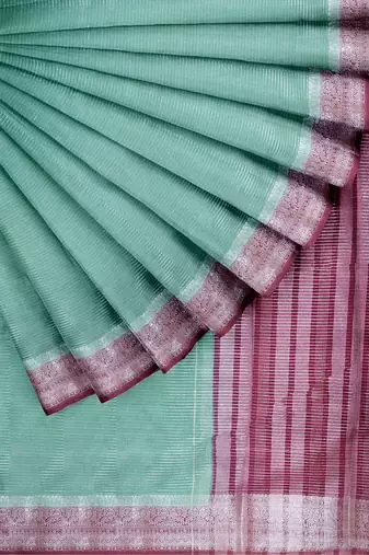 Mint green & maroon contrast border saree