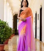 Orange & levender color georgette pre drape saree with un-stitch blouse