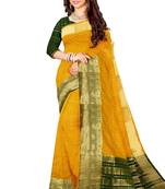 Mustard yellow & dark green traditional saree