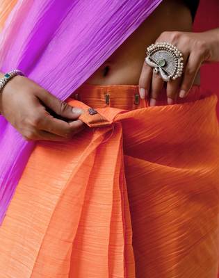 Orange & levender georgette pre drape saree with un-stitch blouse 3
