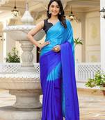 Skyblue & blue color chinnon silk print ready to wear saree with un-stitch blouse