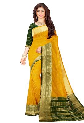 Mustard yellow & dark green traditional saree 2