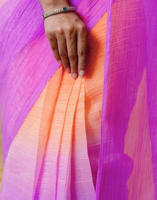 Orange & levender georgette pre drape saree with un-stitch blouse 4