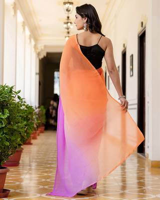 Orange & levender georgette pre drape saree with un-stitch blouse 5