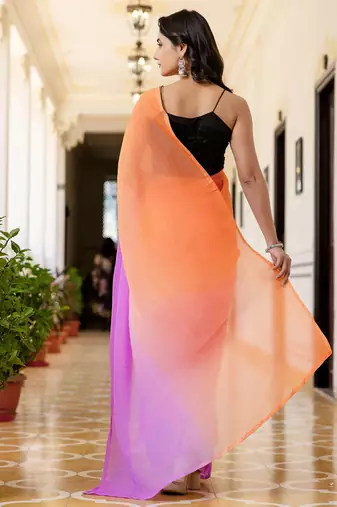 Orange & levender color georgette pre drape saree with un-stitch blouse