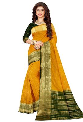 Mustard yellow & dark green traditional saree 3