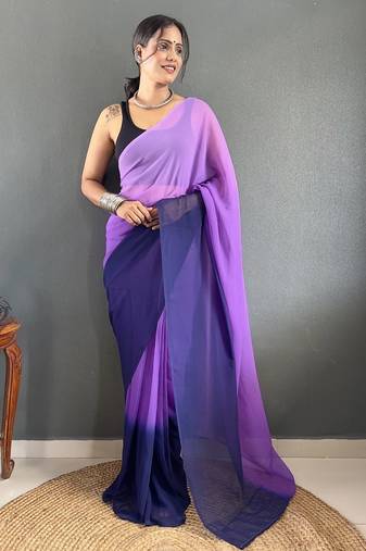 Levender & blue color georgette pre drape saree with un-stitch blouse