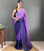 Levender & blue color georgette pre drape saree with un-stitch blouse