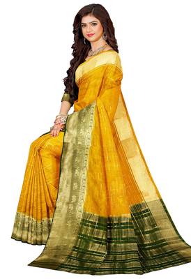 Mustard yellow & dark green traditional saree 4
