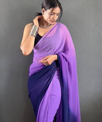 Levender & blue georgette pre drape saree with un-stitch blouse 2