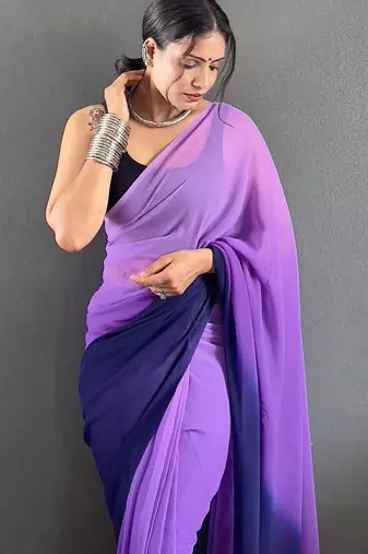 Levender & blue color georgette pre drape saree with un-stitch blouse