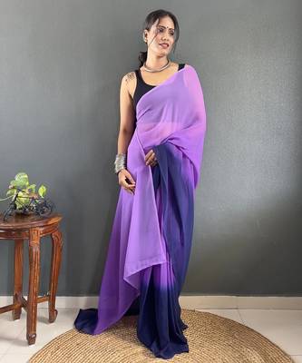 Levender & blue georgette pre drape saree with un-stitch blouse 3