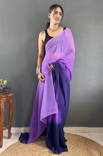 Levender & blue color georgette pre drape saree with un-stitch blouse