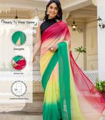 Pink & green-yellow color georgette pre drape saree with un-stitch blouse