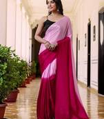 Pink & rani color chinnon silk print ready to wear saree with un-stitch blouse