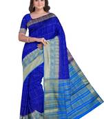 Royal blue & sky blue checked saree