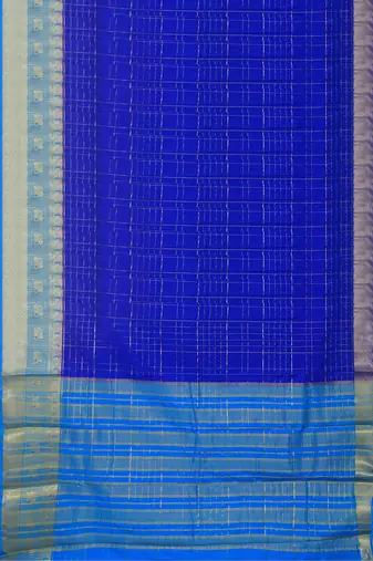 Royal blue & sky blue checked saree