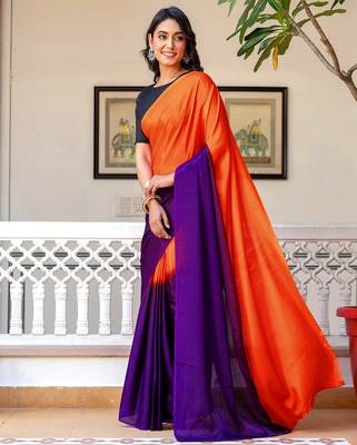 Fenta & blue chinnon silk print ready to wear saree with un-stitch blouse 3