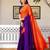 Fenta & blue color chinnon silk print ready to wear saree with un-stitch blouse