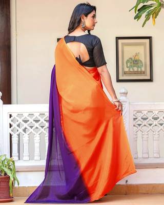 Fenta & blue chinnon silk print ready to wear saree with un-stitch blouse 4