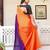 Fenta & blue color chinnon silk print ready to wear saree with un-stitch blouse