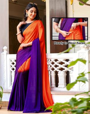 Fenta & blue chinnon silk print ready to wear saree with un-stitch blouse 5