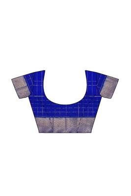 Royal blue & sky blue checked saree 5